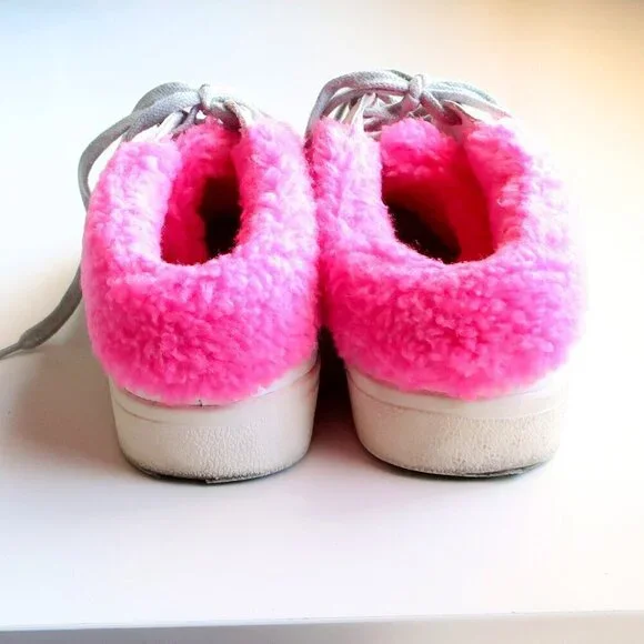 Steve Madden Polaris White Leather & Pink Sherpa Lace-up Star Sneakers Shoes 8 - Picture 9 of 16